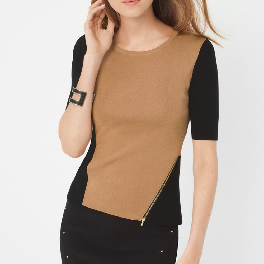 WHBM Zip-Detail Colorblock Top